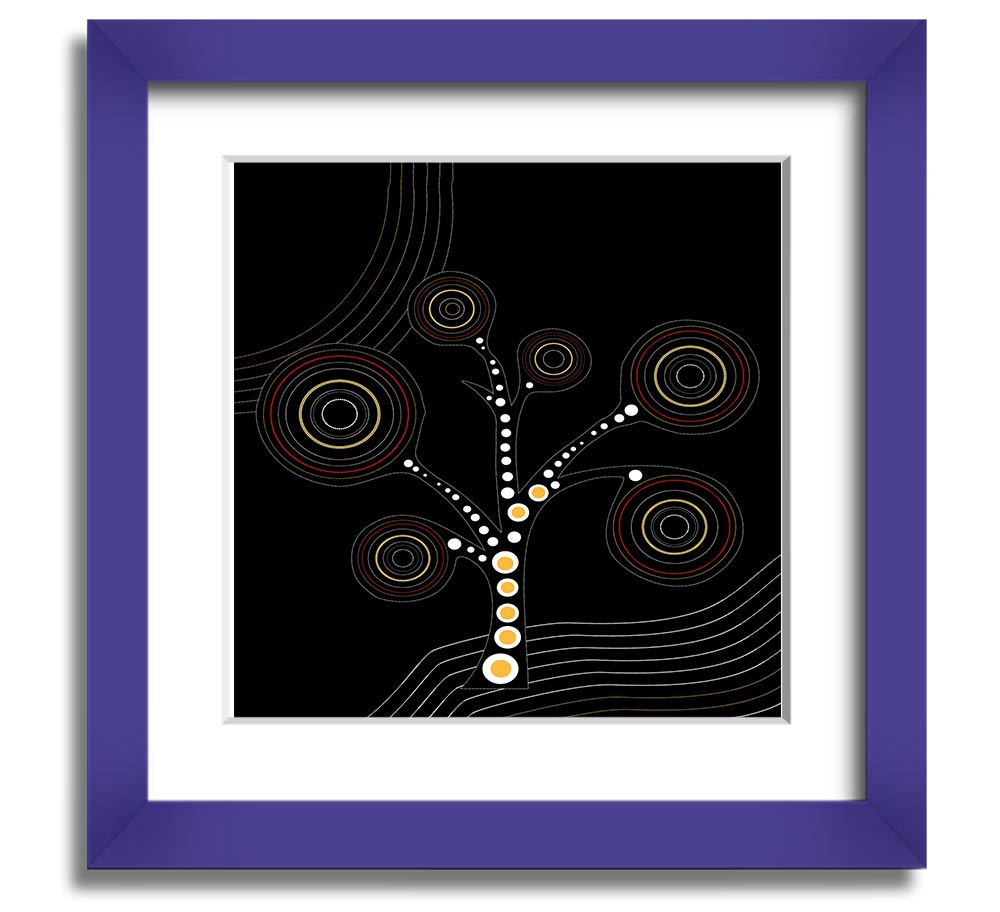 Aboriginal Tree 2 Square Framed Print showcasing vibrant colors and intricate patterns, framed in a stylish border.